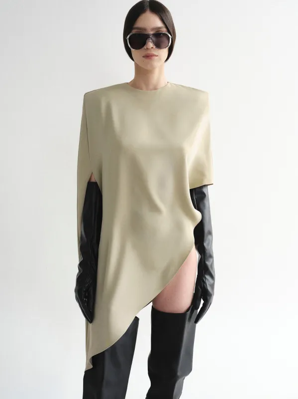 Asymmetric Satin Blouse, Pearl sold by Source Unknown