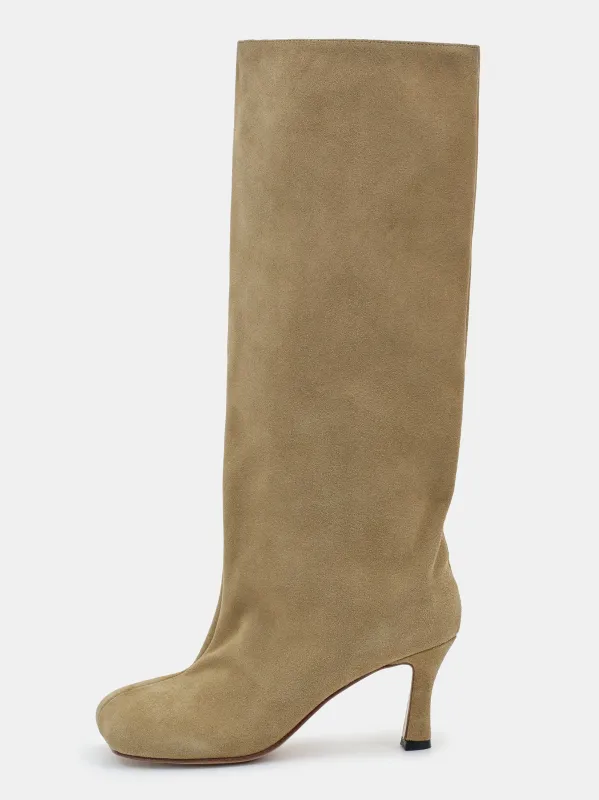 Leather Wide Shaft Boots, Camel sold by Source Unknown