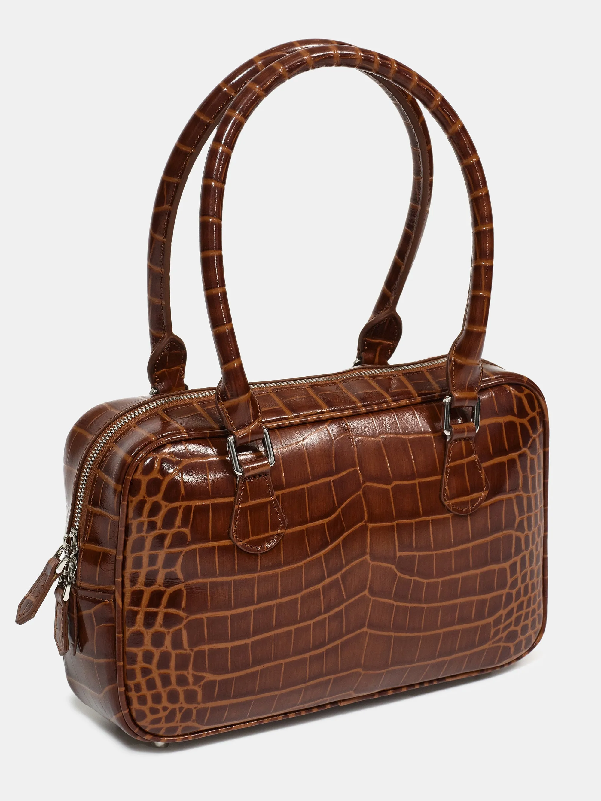 Yves Croc-embossed Leather Bag, Chocolate sold by Source Unknown