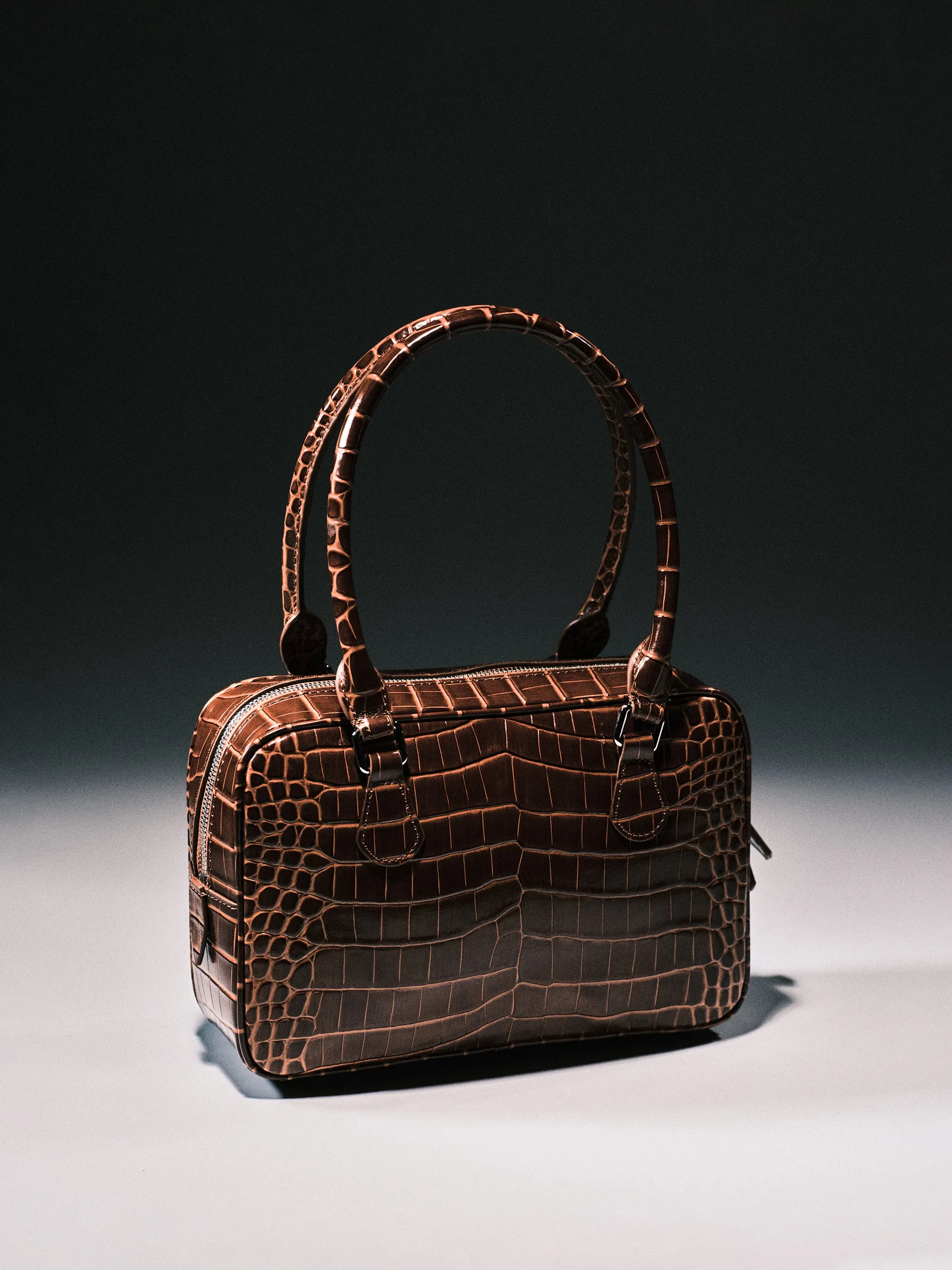 Yves Croc-embossed Leather Bag, Chocolate sold by Source Unknown product image thumbnail 3