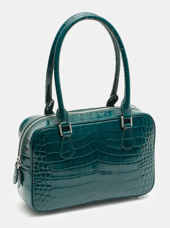 Yves Croc-embossed Leather Bag, English Green sold by Source Unknown
