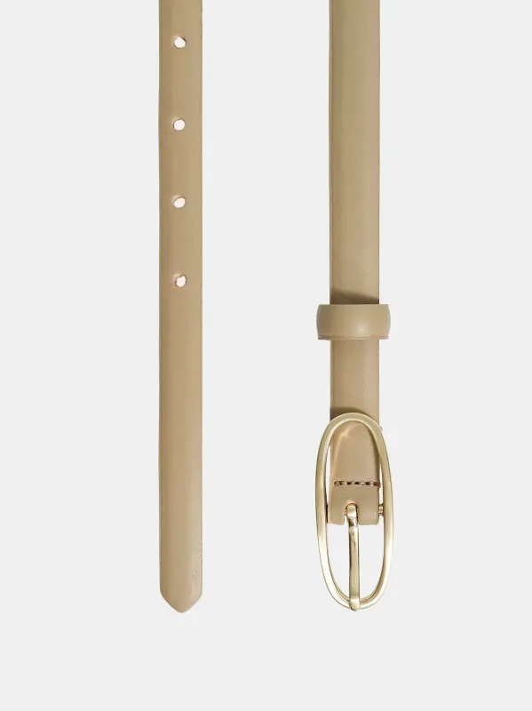 Oval Buckle Leather Belt, Sand sold by Source Unknown