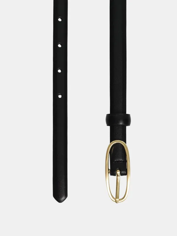 Oval Buckle Leather Belt, Black sold by Source Unknown