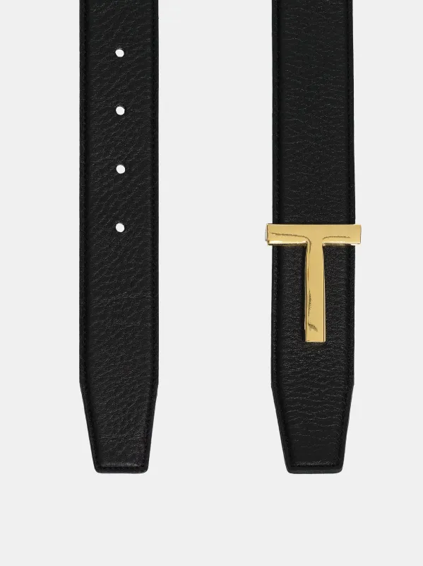 T-Buckle Leather Belt, Gold sold by Source Unknown