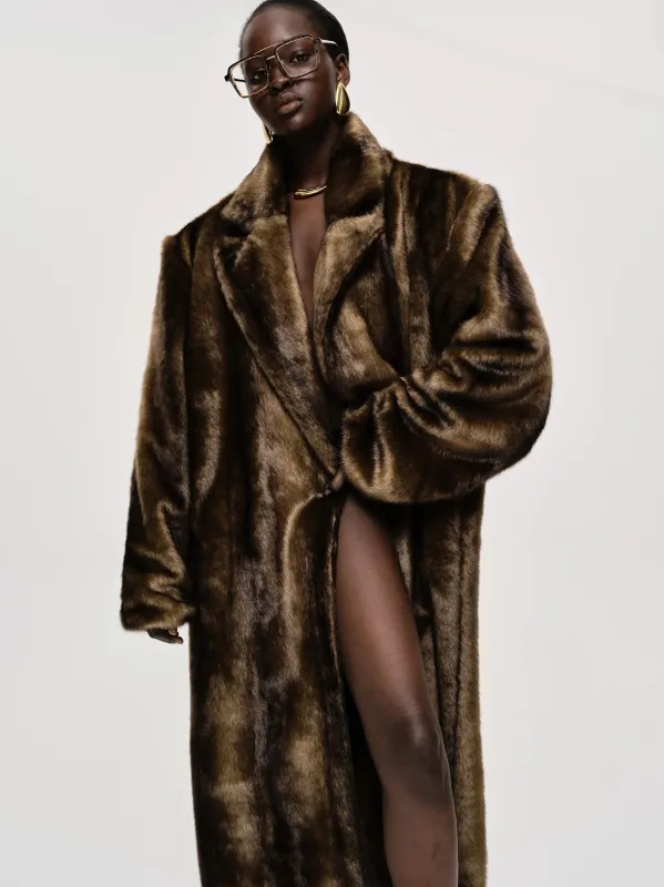 Wallis Oversized Grandpa Fur Coat, Espresso sold by Source Unknown