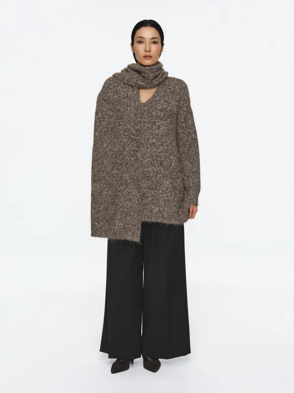Melange Scarf V-Neck Pullover, Brown sold by Source Unknown
