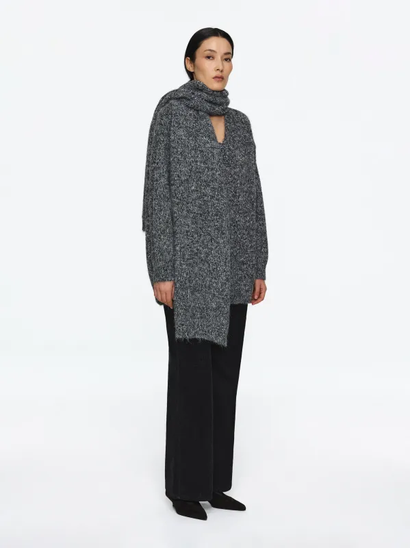 Melange Scarf V-Neck Pullover, Grey sold by Source Unknown