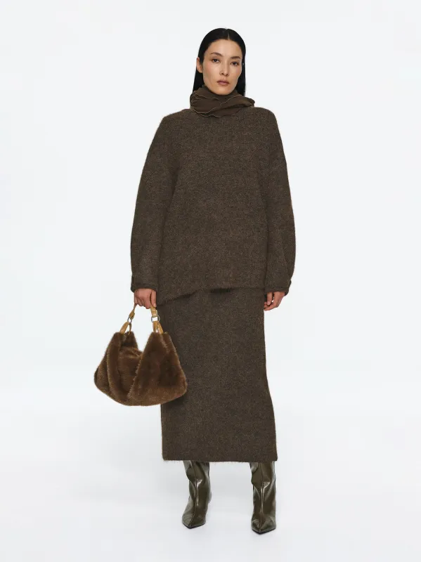 Brushed Knit Cardigan & Skirt Set, Brown made by Source Unknown