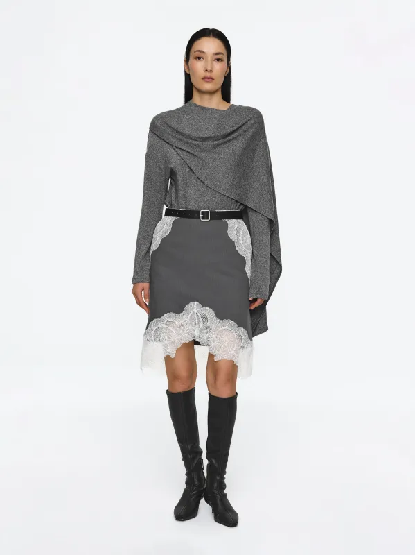 Lace-Panel Belted Skirt, Grey sold by Source Unknown