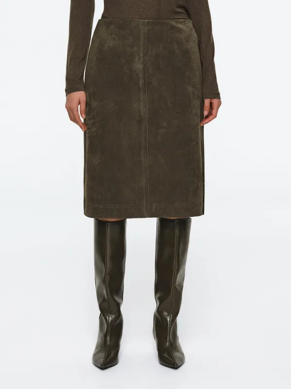 Faux Suede Midi Skirt, Brown sold by Source Unknown