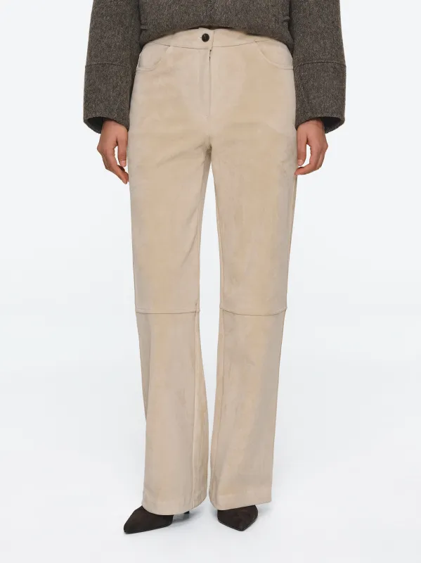 Faux Suede Paneled Trousers, Nude made by Source Unknown