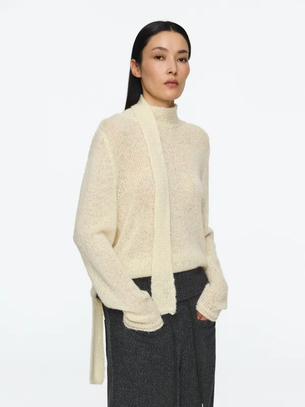 Scarf Collar Sweater, Beige sold by Source Unknown