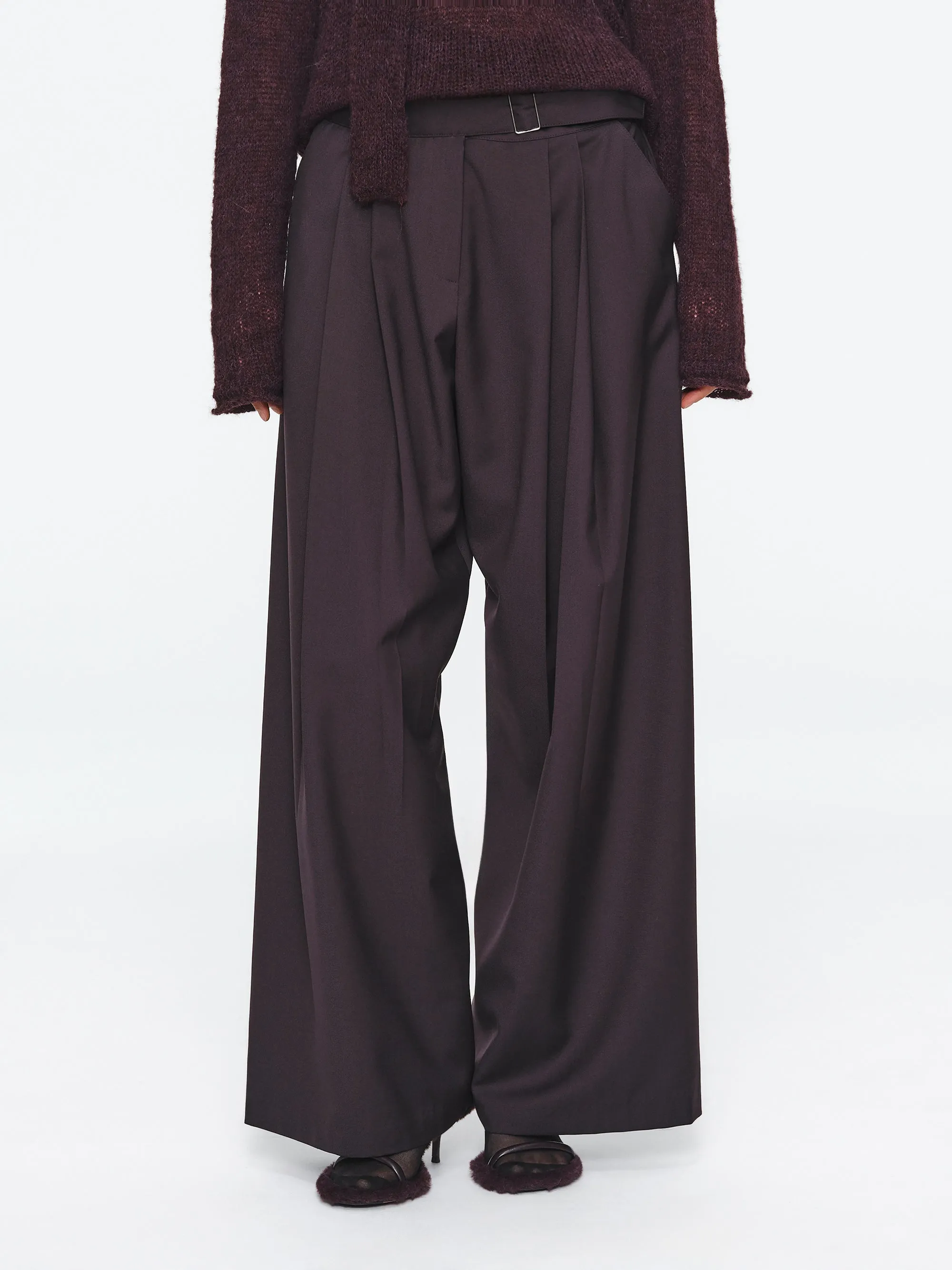 Pleated Belted Trousers, Wine sold by Source Unknown