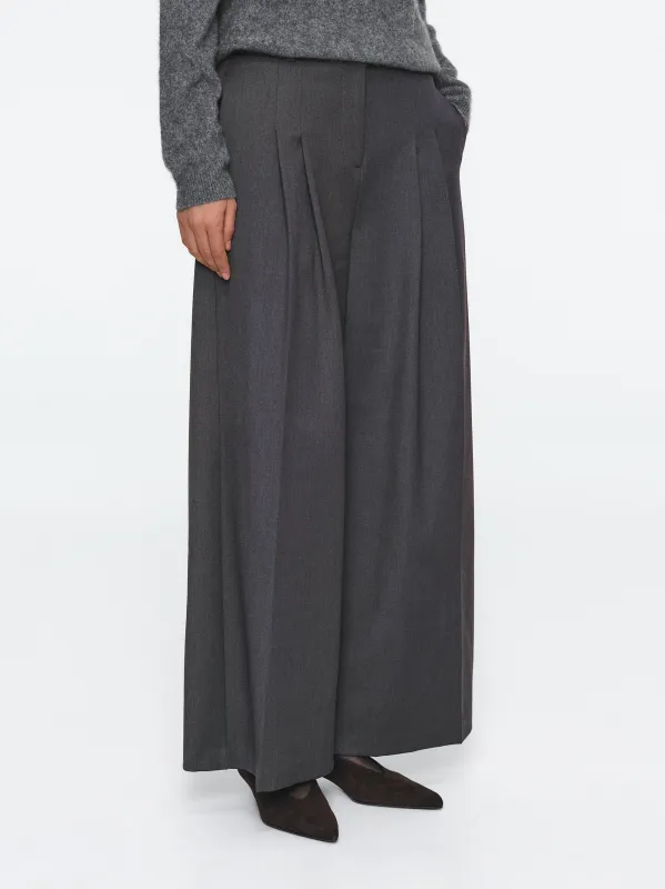 Wide Double Pleated Trousers, Charcoal sold by Source Unknown
