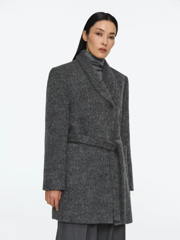 Belted Brushed Coat, Charcoal sold by Source Unknown