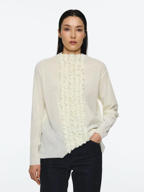 Velvet Mesh Ruffle Top, Ivory made by Source Unknown