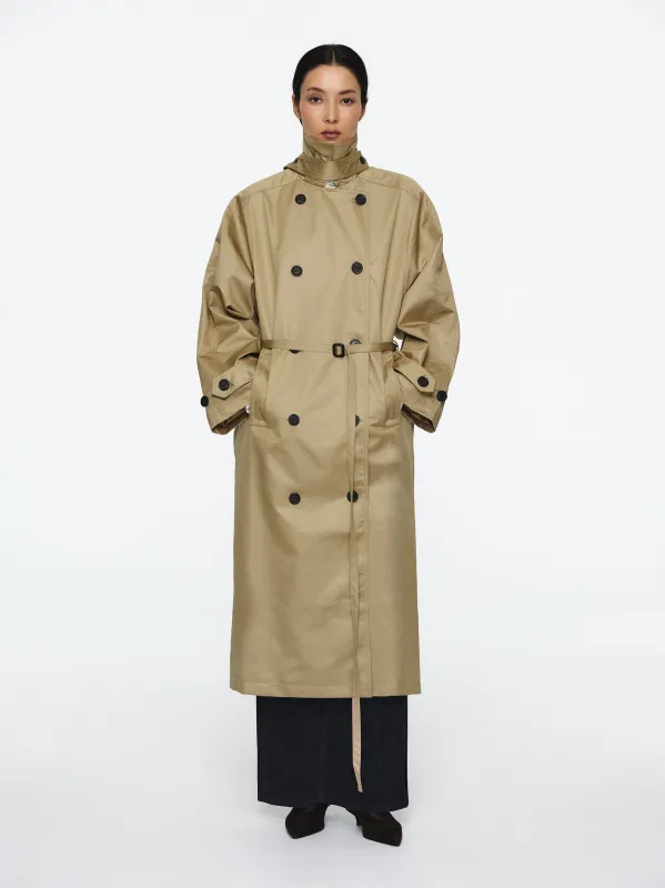 Double Breasted Taffeta Trench Coat, Beige sold by Source Unknown