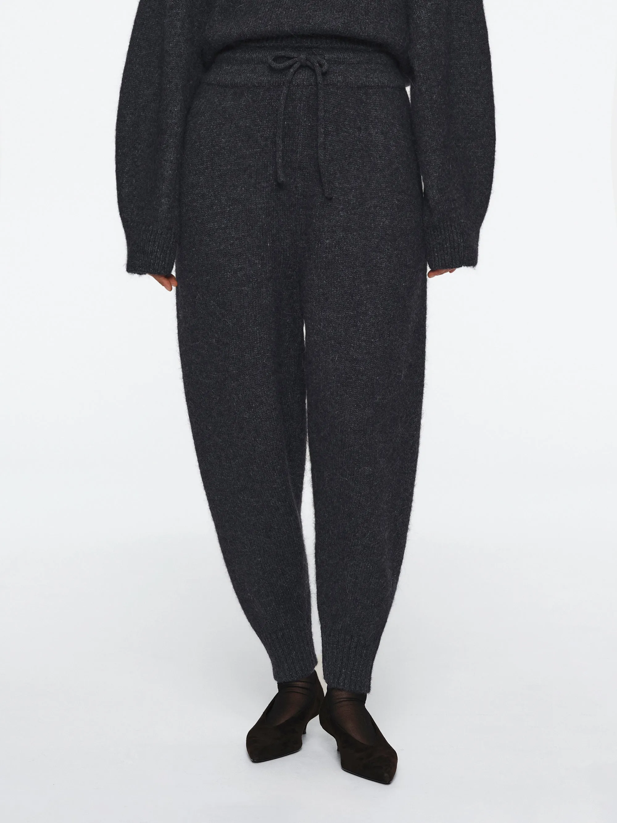 Relaxed Wool-Blend Lounge Knit Pants, Charcoal sold by Source Unknown
