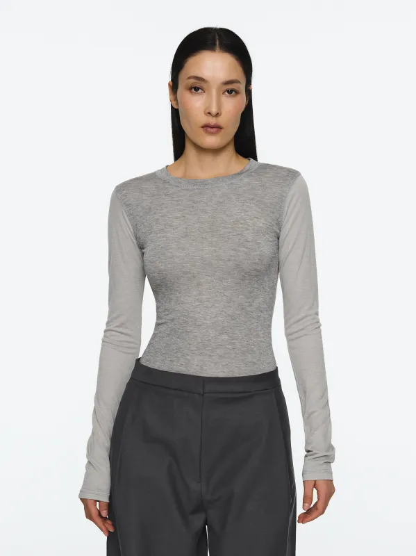 Two Color Semi-Sheer Top, Grey sold by Source Unknown