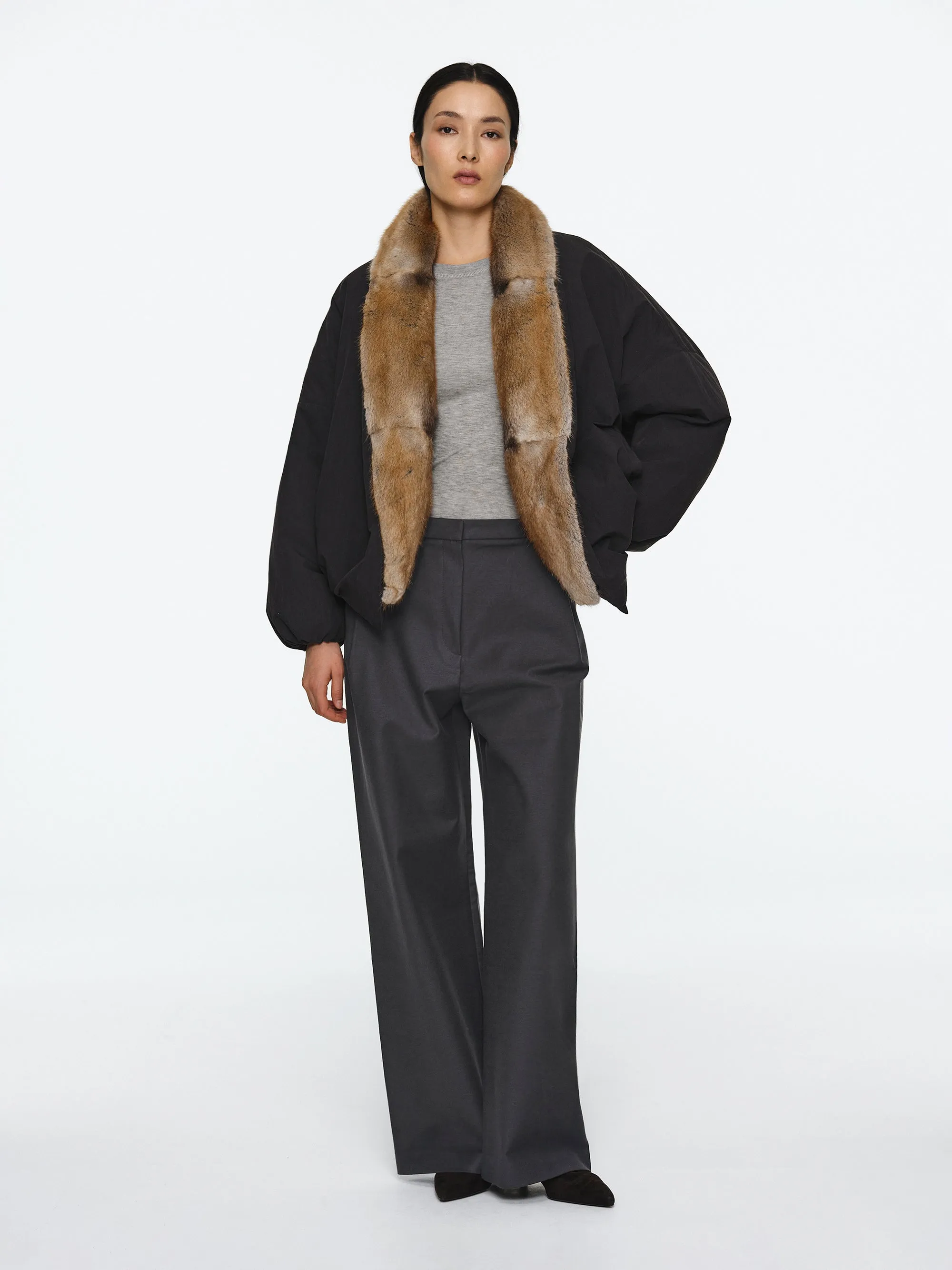 Fur Trim Goose Down Jacket, Black sold by Source Unknown product image thumbnail 3