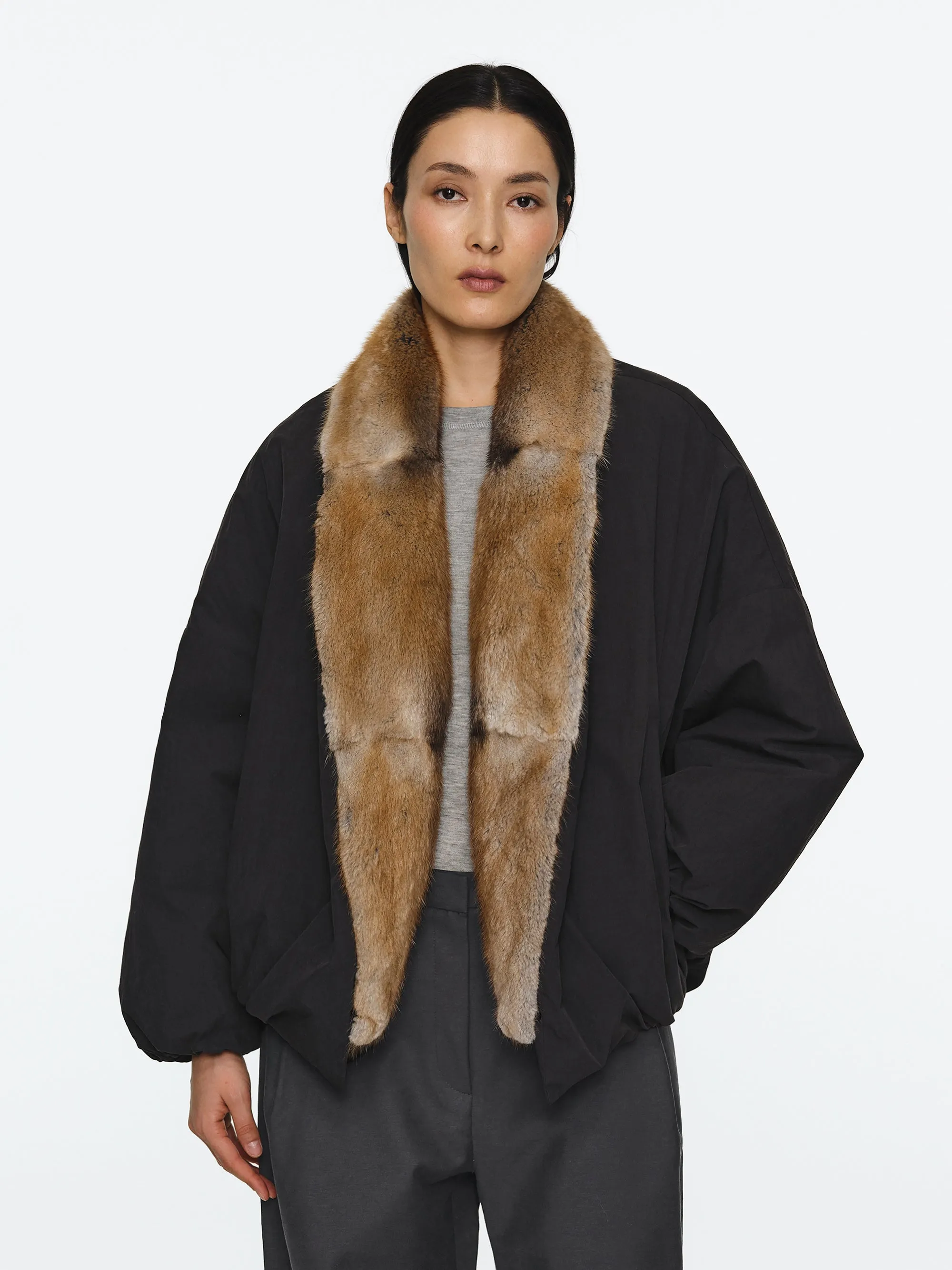 Fur Trim Goose Down Jacket, Black sold by Source Unknown