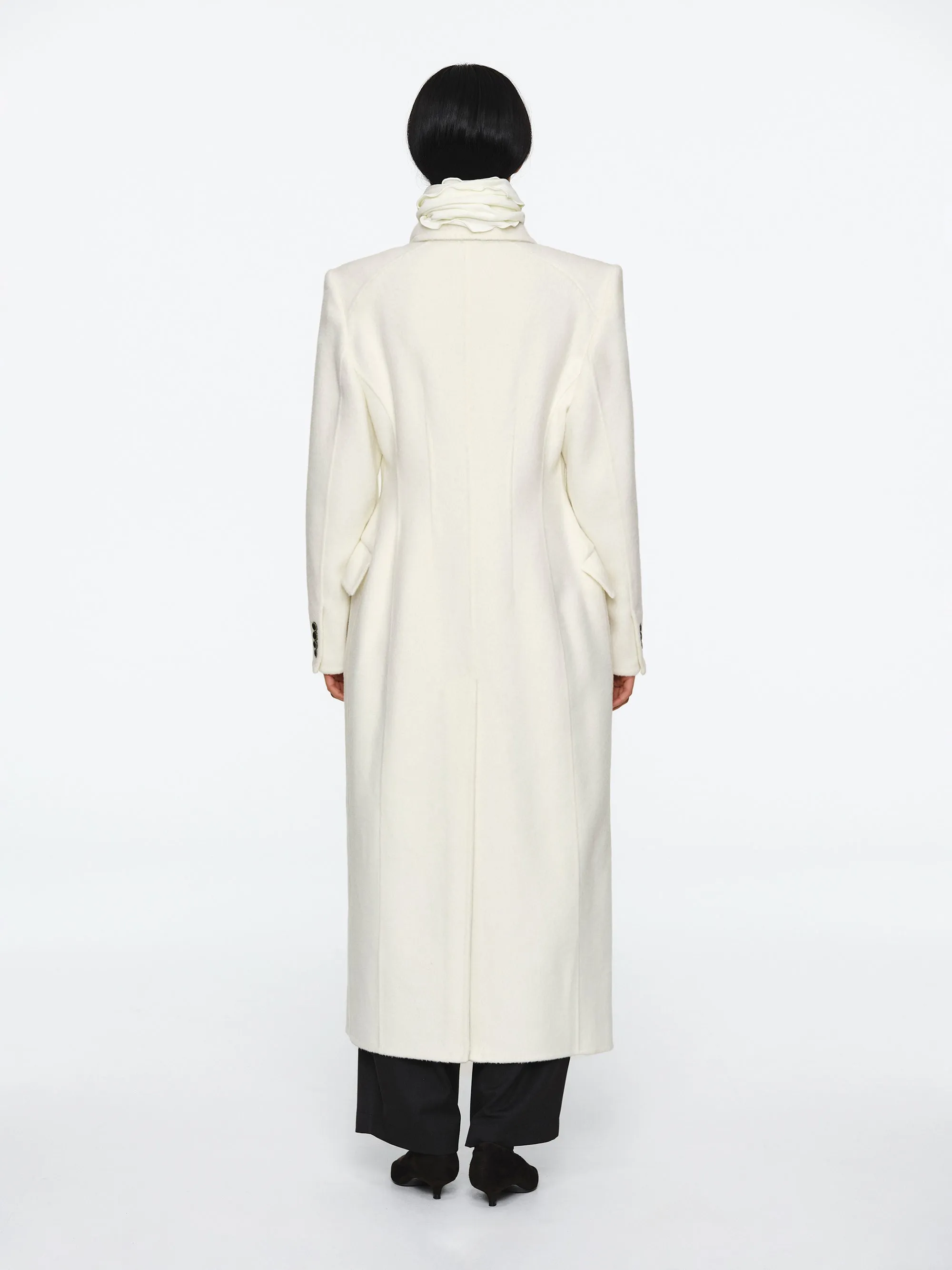 Cinched Double Breasted Long Coat, White sold by Source Unknown product image thumbnail 5
