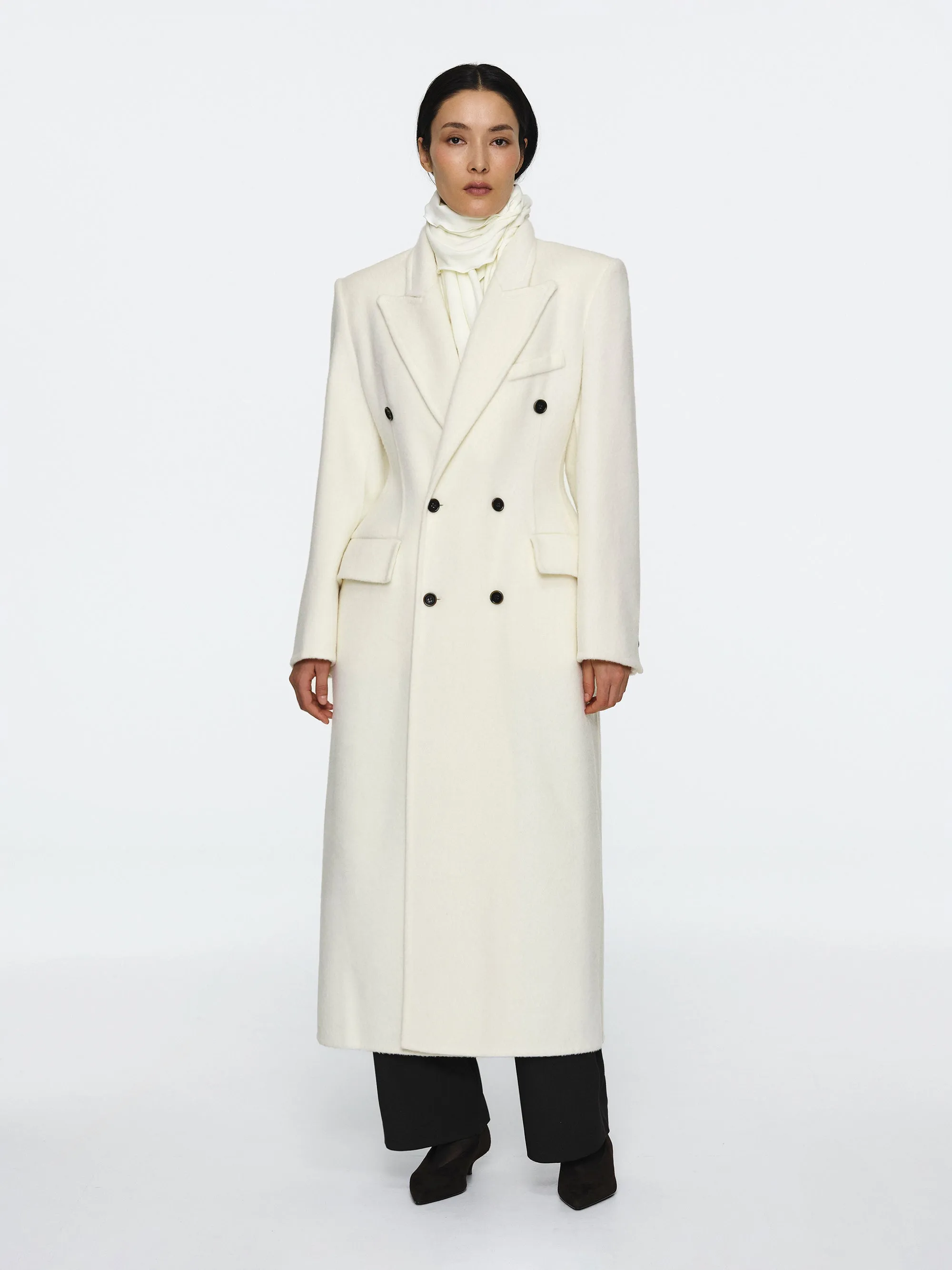 Cinched Double Breasted Long Coat, White sold by Source Unknown product image thumbnail 4