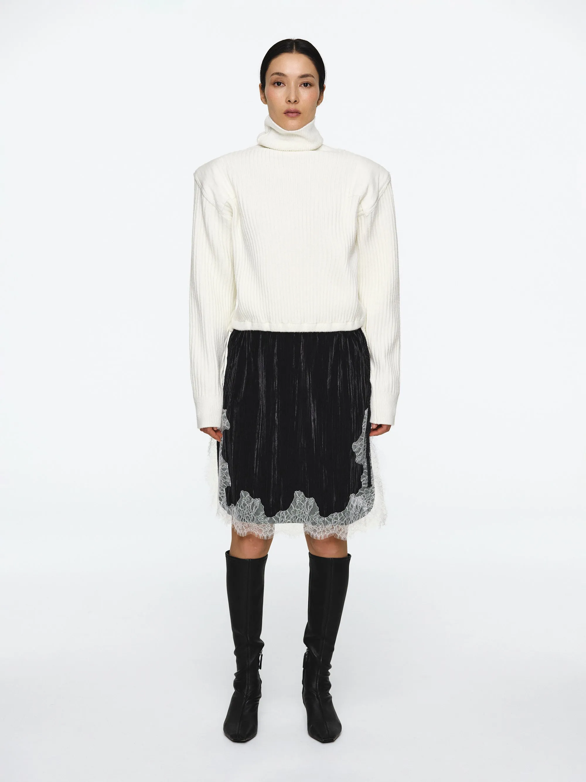 Padded Rib-Knit Sweater, Ivory sold by Source Unknown
