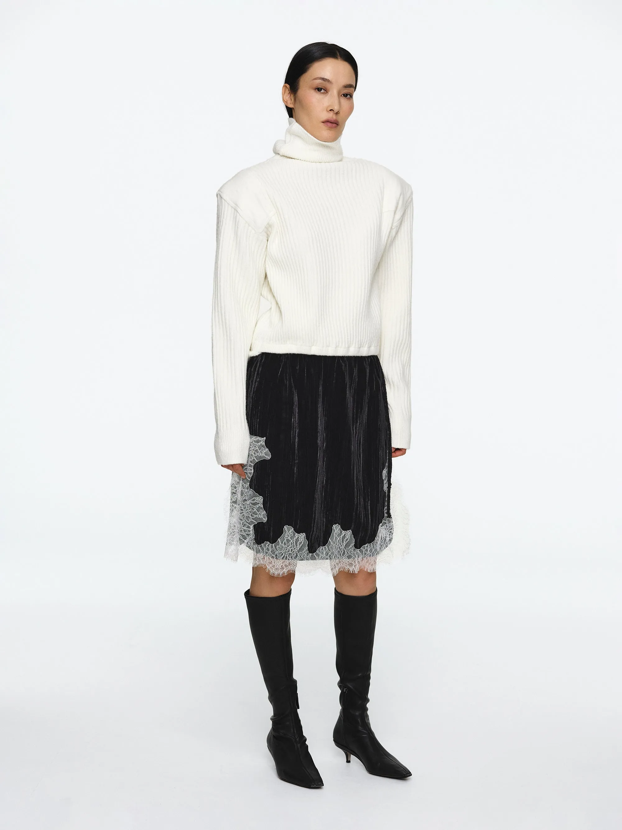 Padded Rib-Knit Sweater, Ivory sold by Source Unknown product image thumbnail 3