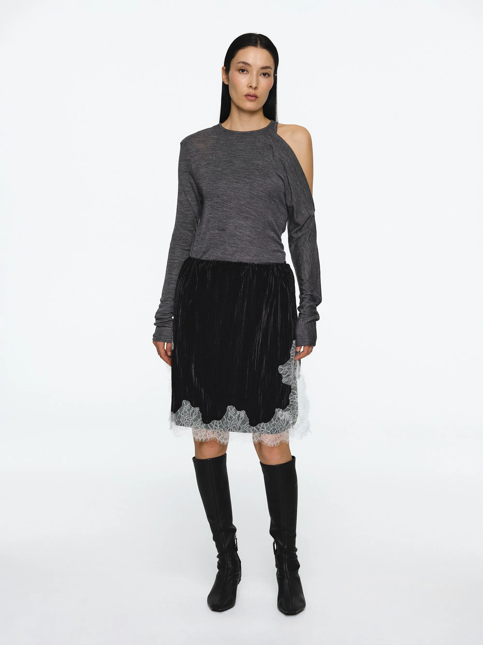Double Layered Semi-Sheer Top, Charcoal sold by Source Unknown