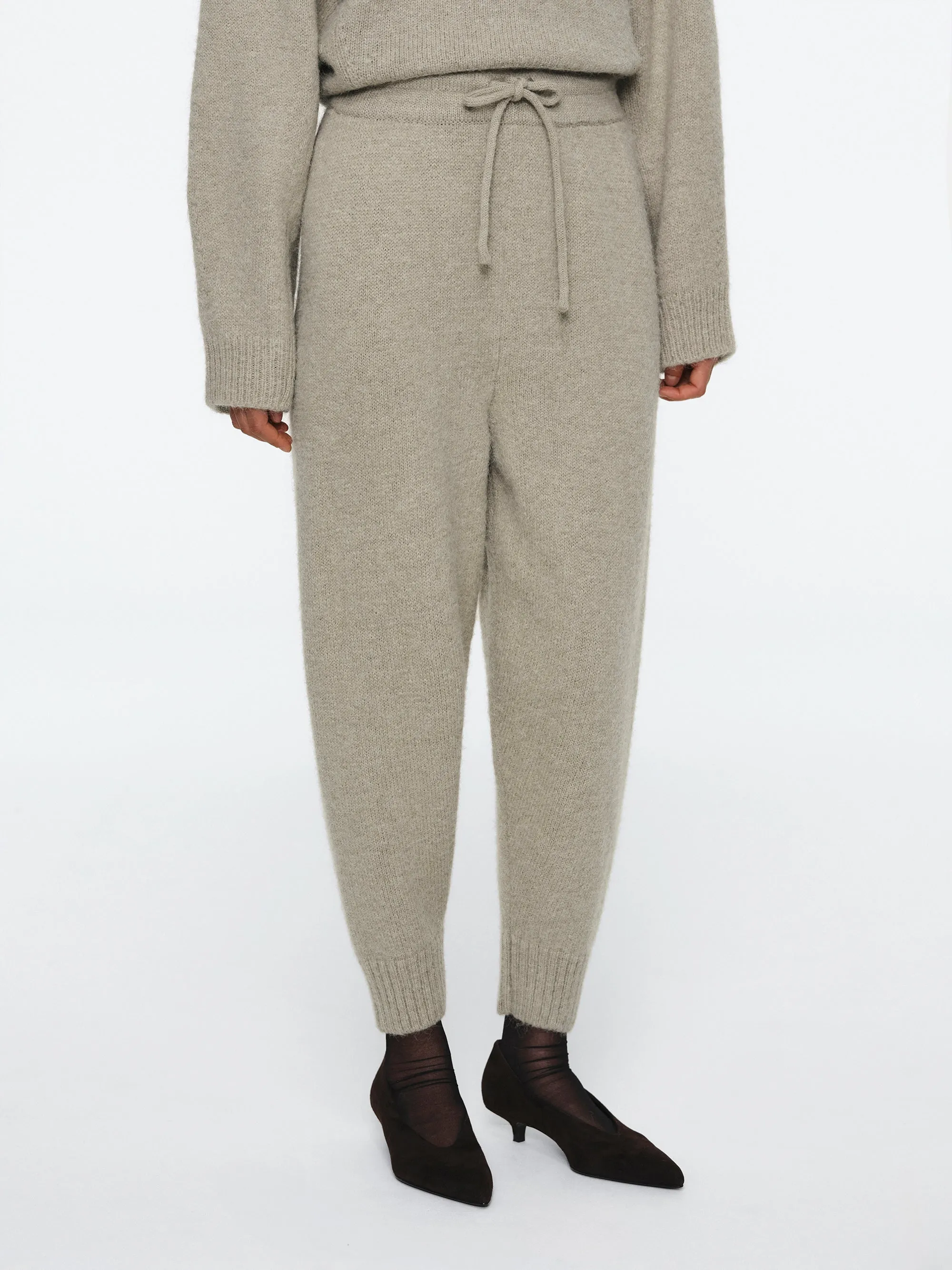 Relaxed Wool-Blend Lounge Knit Pants, Beige sold by Source Unknown