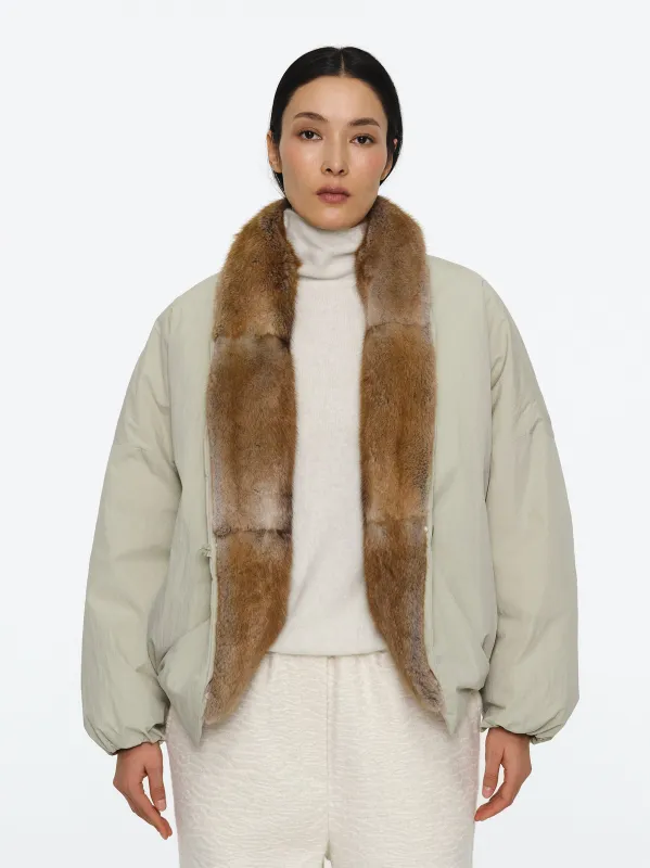 Fur Trim Goose Down Jacket, Beige sold by Source Unknown