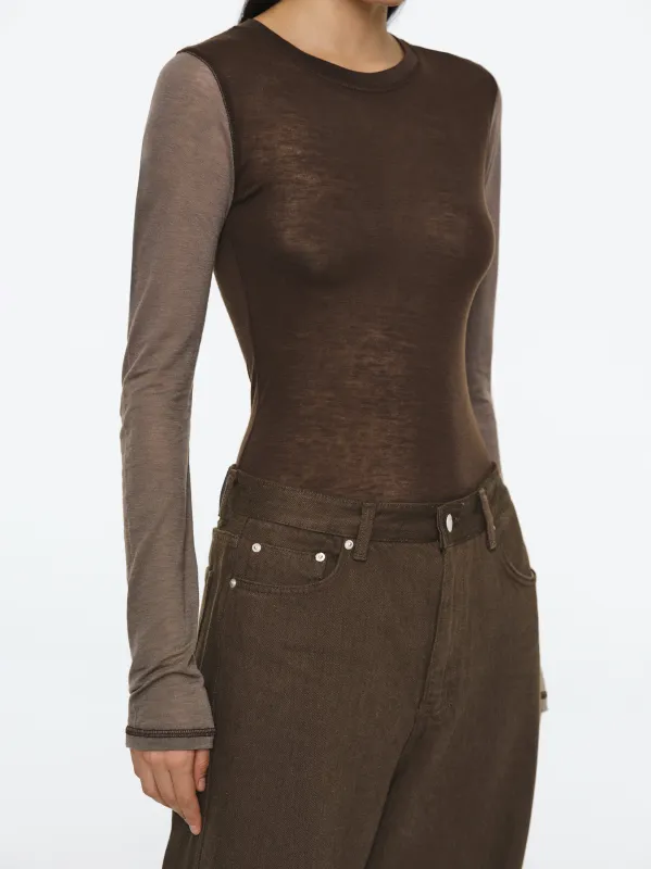 Two Color Semi-Sheer Top, Brown sold by Source Unknown