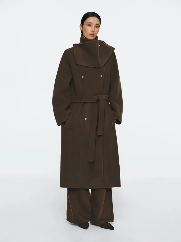 Funnel-Neck Wool Coat, Brown sold by Source Unknown