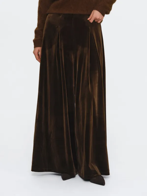 Wide-Leg Velvet Trousers, Brown sold by Source Unknown