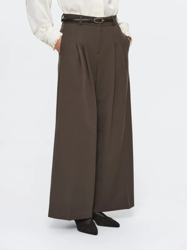 Wide Double Pleated Trousers, Mocha sold by Source Unknown