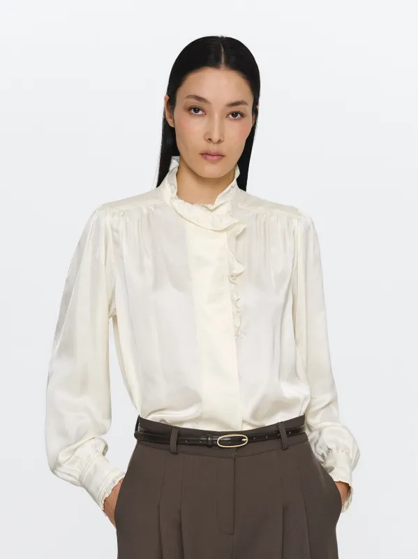 Frilled Neck Blouse, Ivory sold by Source Unknown