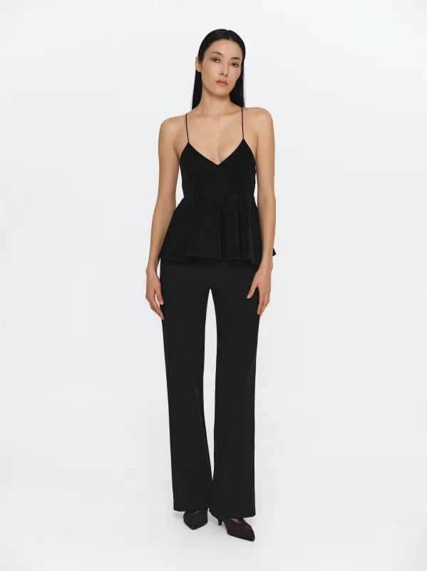 Suede Effect Peplum Strappy Top, Black sold by Source Unknown