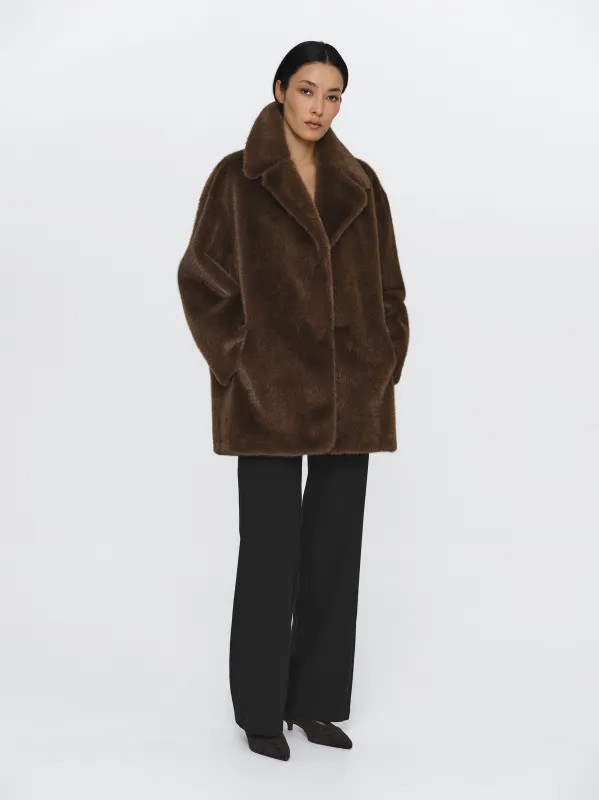 Varsity Faux-Fur Jacket, Brown sold by Source Unknown