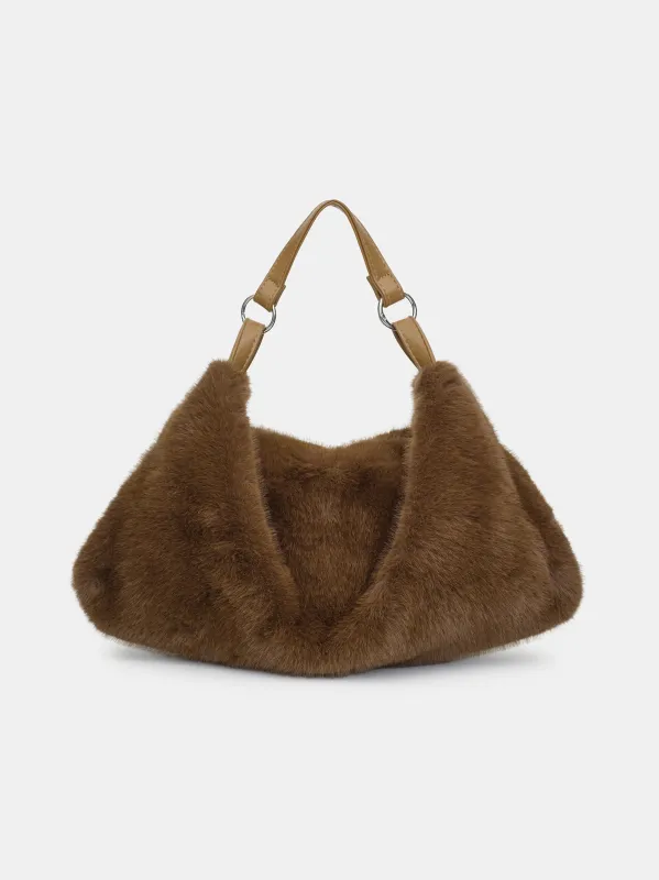Faux-Fur Draped Tote, Brown made by Source Unknown