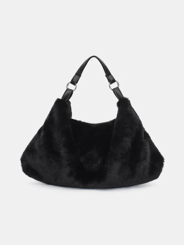 Faux-Fur Draped Tote, Black sold by Source Unknown