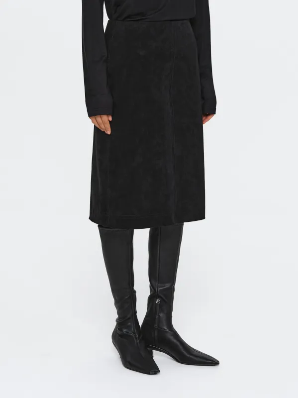 Faux Suede Midi Skirt, Black sold by Source Unknown