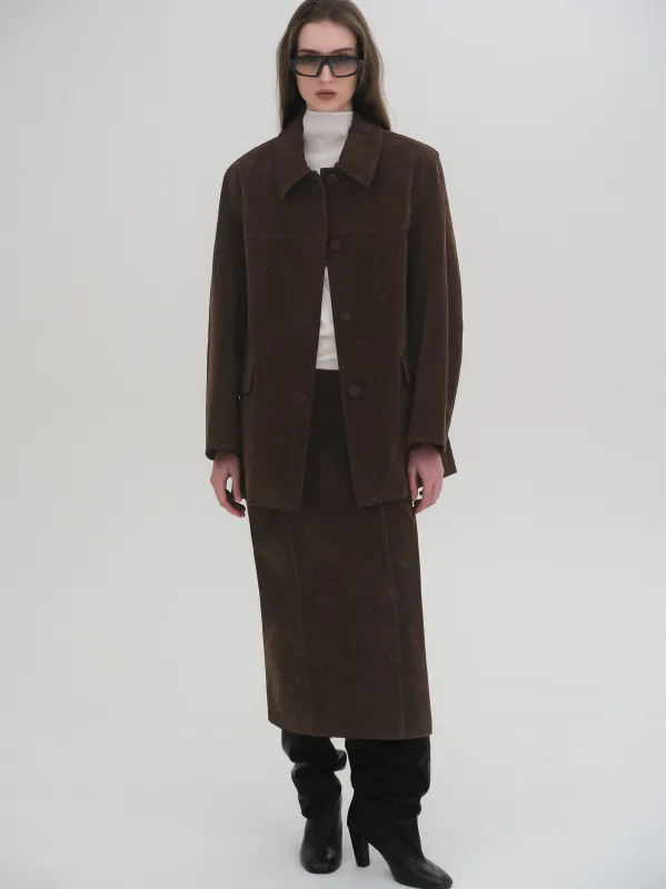 Suede Effect Single Jacket, Brown sold by Source Unknown