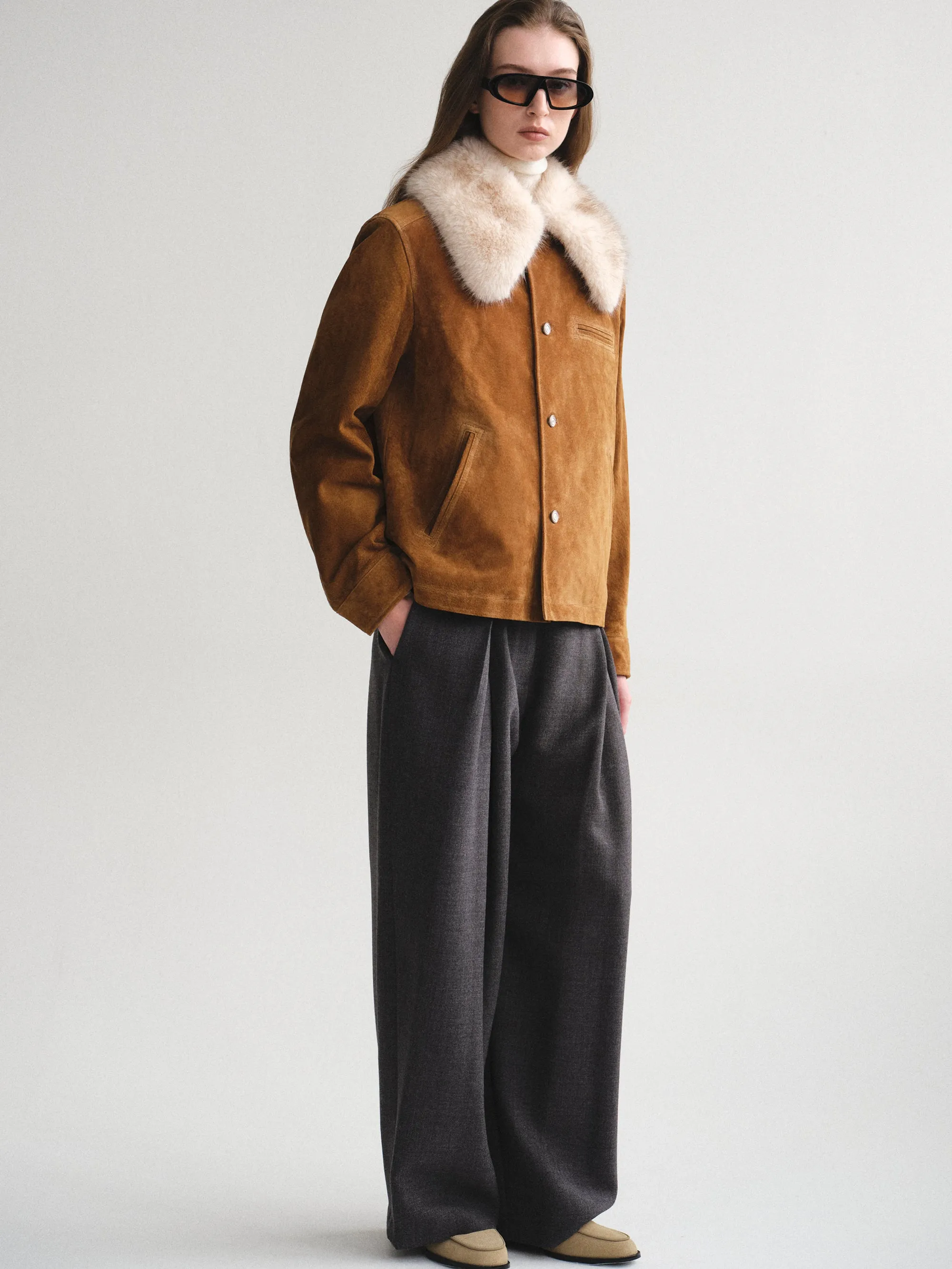 Faux-Fur Collar Suede Jacket, Camel sold by Source Unknown product image thumbnail 2