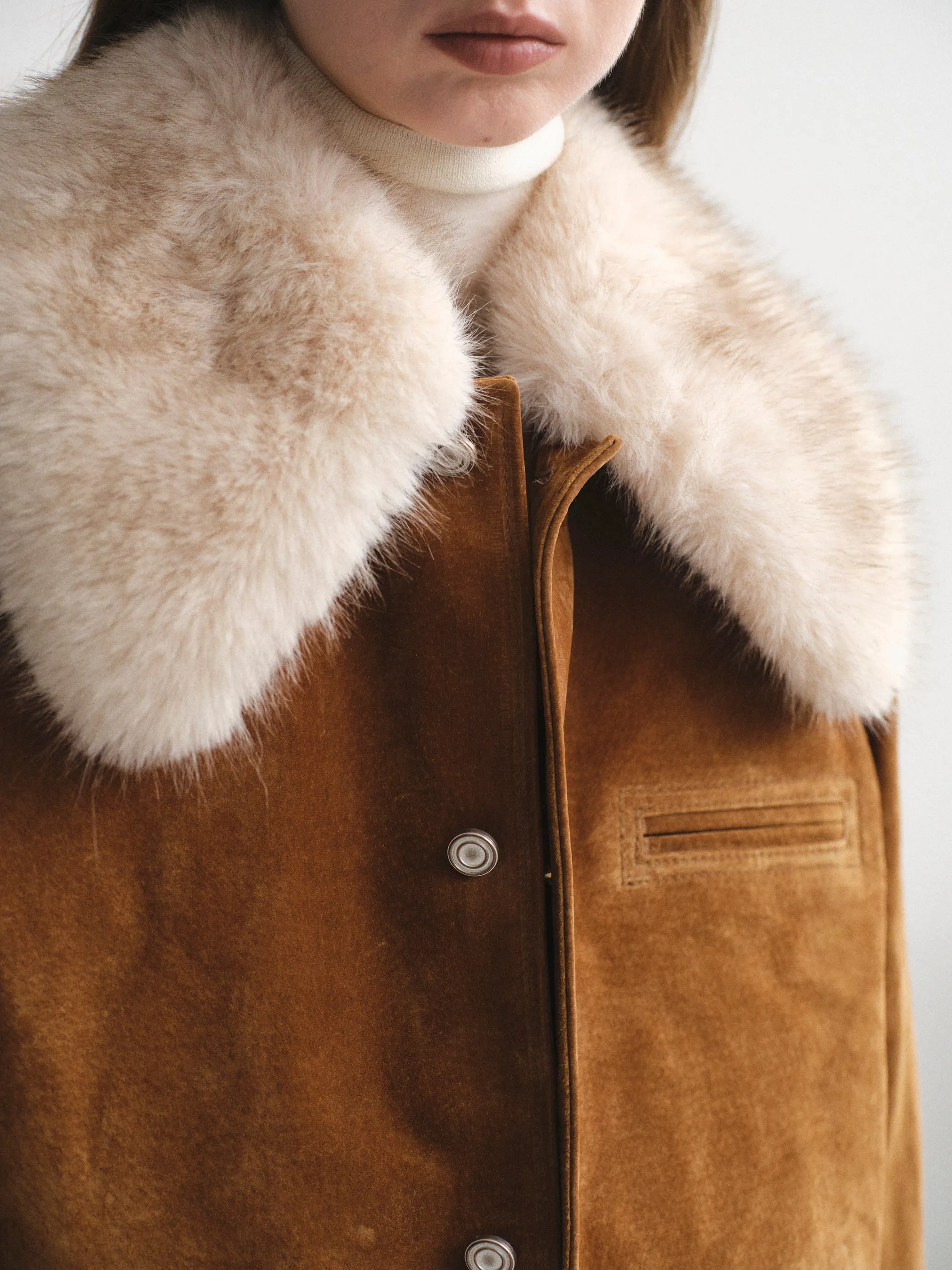 Faux-Fur Collar Suede Jacket, Camel sold by Source Unknown product image thumbnail 3