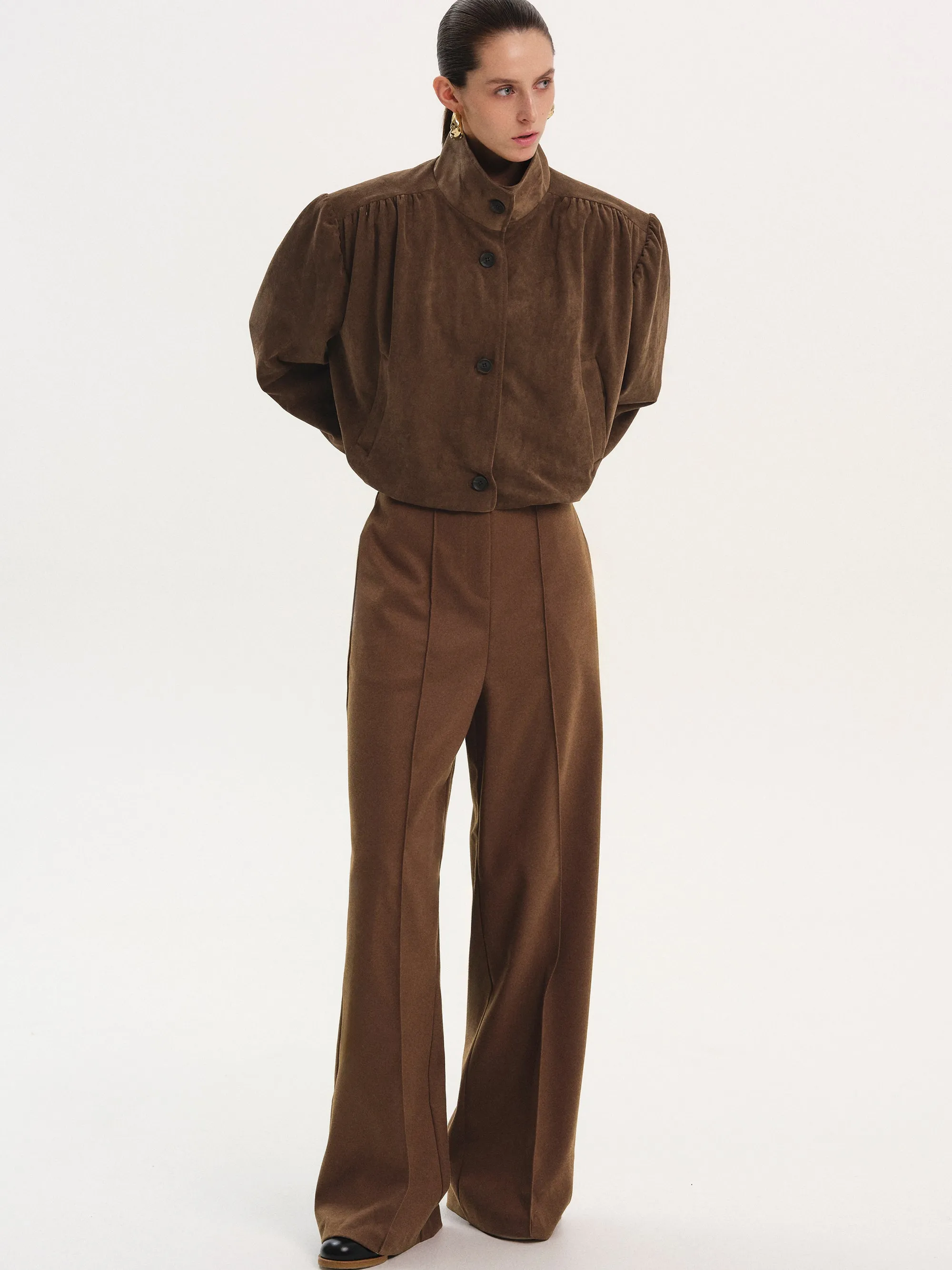 Lalisa Ruched Suede Bomber, Burnt Umber sold by Source Unknown product image thumbnail 2