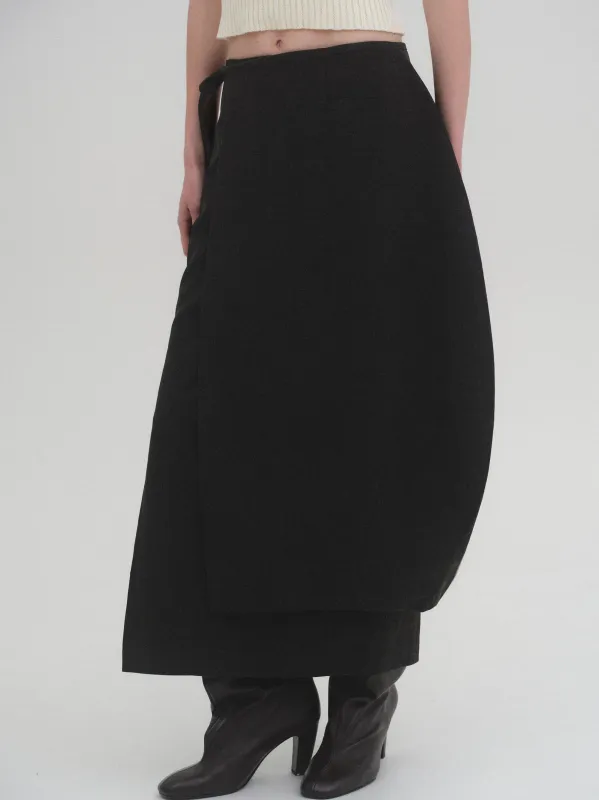 Sculpted Wrap Skirt, Charcoal sold by Source Unknown