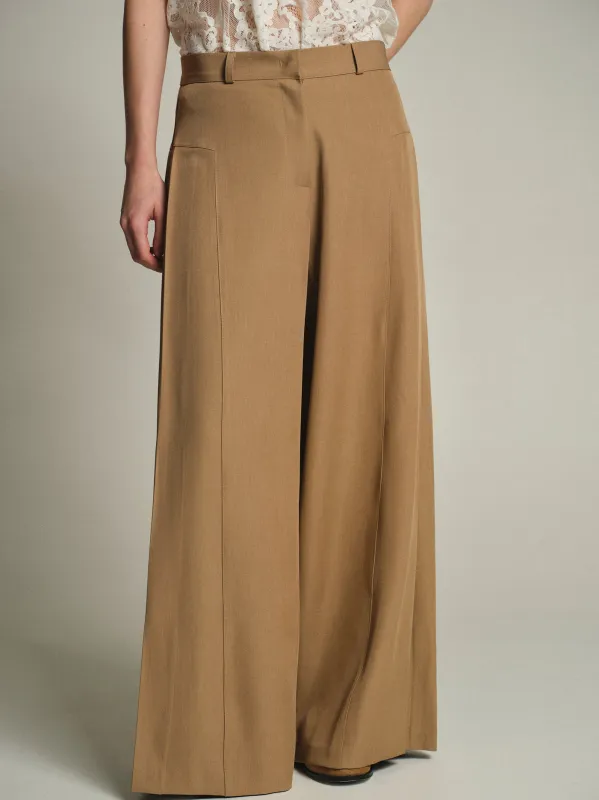 Flowy Wide-Leg Pants, Tan sold by Source Unknown