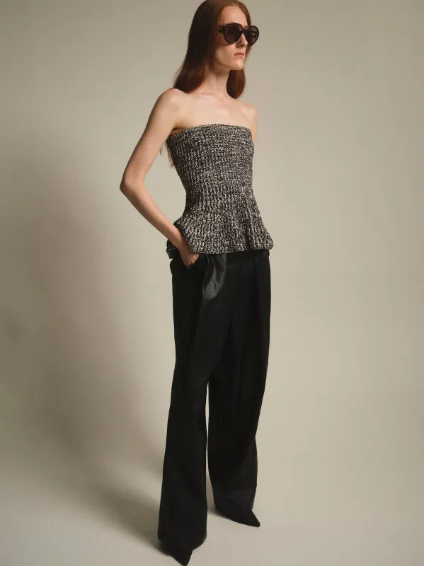 Pleated Croc-Effect Leather Pants, Black sold by Source Unknown