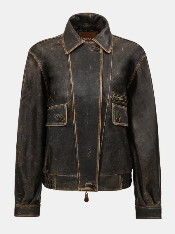 Geva Faded Lambskin Bomber Jacket, Brown sold by Source Unknown